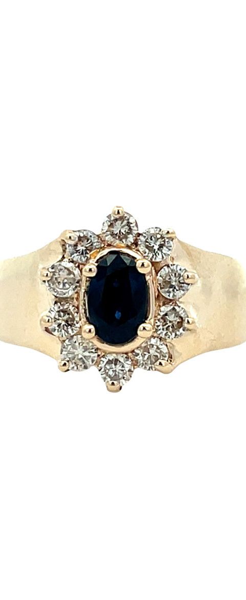 Vintage 14K Gold Cluster Ring with Sapphire and Diamond